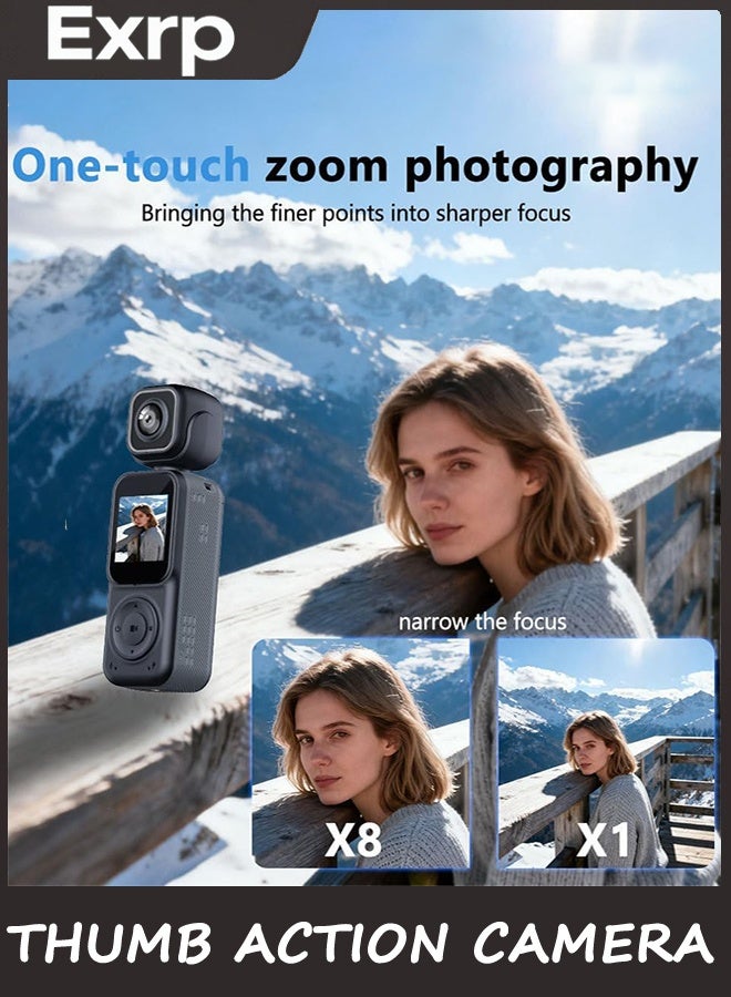 Exrp كاميرا العمل الإبهام ، كاميرا الجسم 4K ، حجم صغير ، كاميرا العمل المحمولة مزدوجة العدسة HD 180 درجة تدور ، كاميرا الجسم الصغيرة مع واي فاي ، Vlogging المحمولة ، لركوب الدراجات المشي لمسافات طويلة في الهواء الطلق ، 32 جيجا بايت متضمنة - Image 5